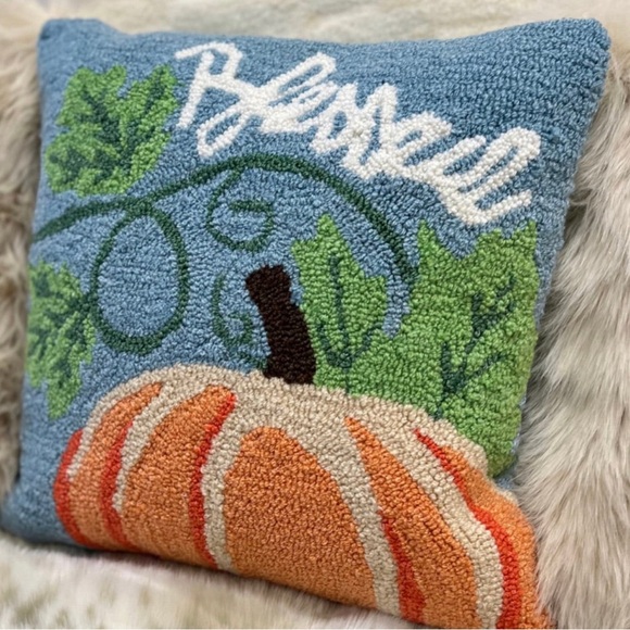C&F Home Other - Blue Blessed and Orange Pumpkin Hooked Accent Pillow